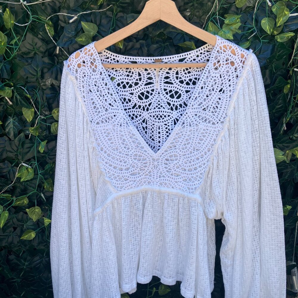 Free People, Off White Crochet & Knit Top, Large